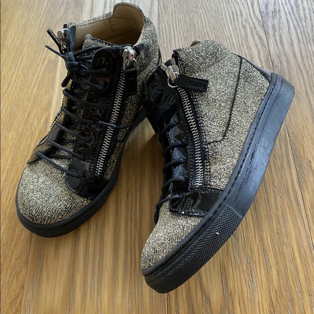 Giuseppe Zanotti Kids Girl Black Gold Hip-Top Sneakers Boots 31 13